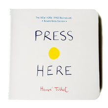 Load image into Gallery viewer, Board book edition of the children's interactive book 'Press Here' by Hervé Tullet.